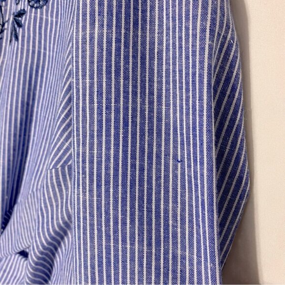 Love+Harmony Blue White Striped Cotton Embroidered Eyelet Tie Front Blouse S - Picture 6 of 14